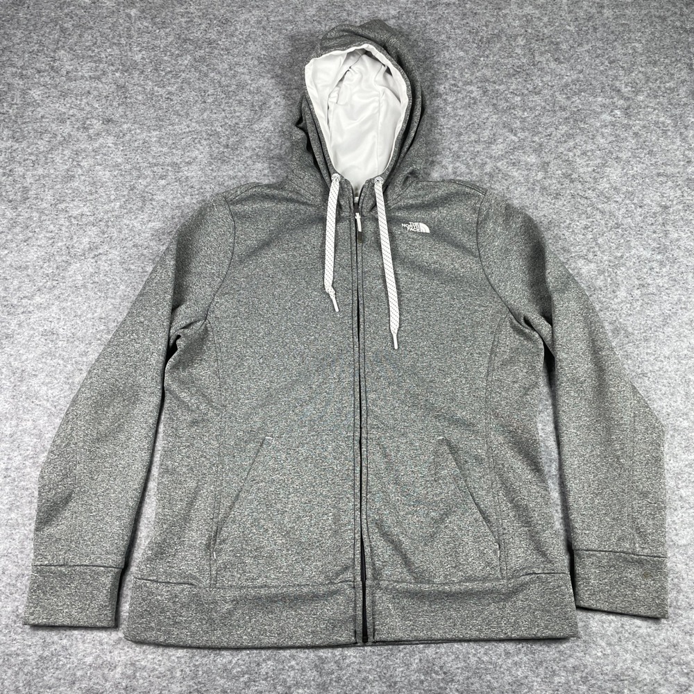 The North Face Hoodie Womens XL Grey Full Zip Fleece Lined Athletic Sweatshirt